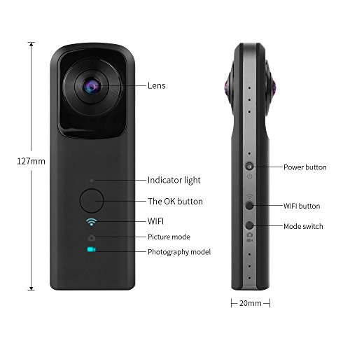 YUNTAB 360-Grad-Panoramakamera HD 1080P VR actioncam Zwei 210-Grad-Ultraweitwinkel Wifi mini 2.0The Blende Unterstützung SD (bis zu 128G) batterie 1400mAh -