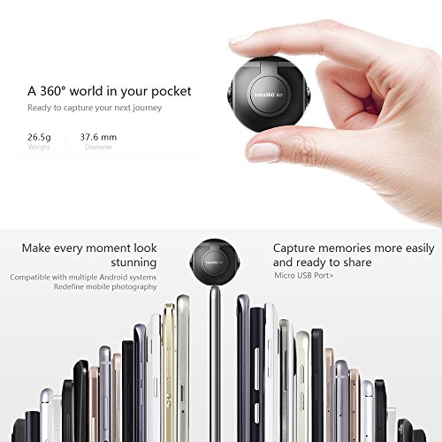 Insta360 Air Pocket Mini Panorama-Kamera 360 Grad 3K HD Dual 210 Weitwinkel-Fischaugen-Objektiv VR-Modus für Samsung S6 / Huawei GR5 / LG G4 für And -