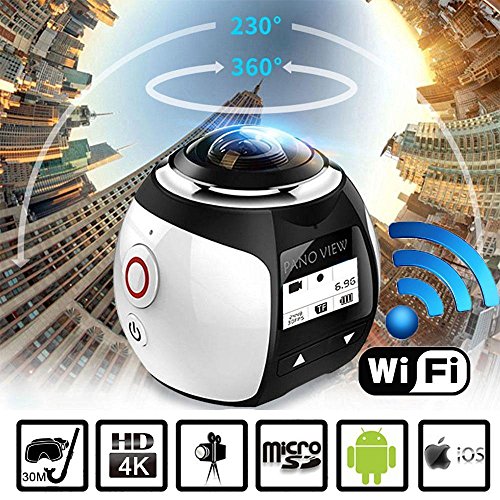 SOYA Wireless 360 Grad Panorama Kamera 3D VR Aktion Sport Kamera Wifi 16MP 4K HD 30fps Wasserdicht 230 ° Objektiv Mini DV Player (V1 Blue) - 