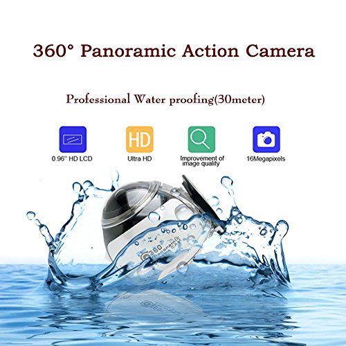 SOYA Wireless 360 Grad Panorama Kamera 3D VR Aktion Sport Kamera Wifi 16MP 4K HD 30fps Wasserdicht 230 ° Objektiv Mini DV Player (V1 Blue) - 