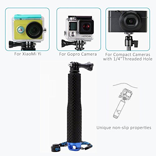 LENDOO Aluminium Einbeinstativ für GoPro , Erweiterbar Self Portrait Wasserdicht Selfie Stick Pole Handheld Monopod Pole für Go Pro HD Hero 5, Gopro Hero 4 Session Actionkameras (Blau) - 2