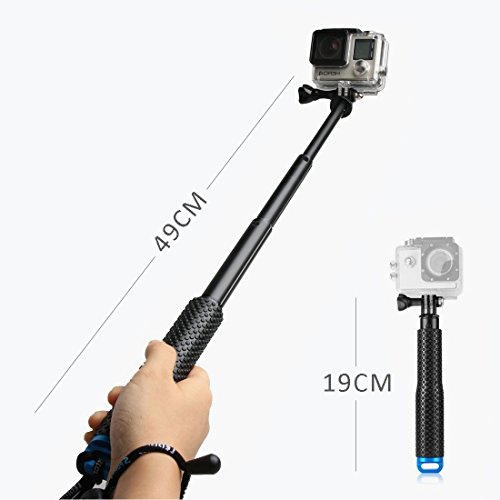 LENDOO Aluminium Einbeinstativ für GoPro , Erweiterbar Self Portrait Wasserdicht Selfie Stick Pole Handheld Monopod Pole für Go Pro HD Hero 5, Gopro Hero 4 Session Actionkameras (Blau) - 3