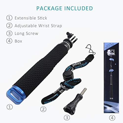 LENDOO Aluminium Einbeinstativ für GoPro , Erweiterbar Self Portrait Wasserdicht Selfie Stick Pole Handheld Monopod Pole für Go Pro HD Hero 5, Gopro Hero 4 Session Actionkameras (Blau) - 7