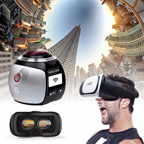 360 Grad Panorama VR Actionkamera,CAMTOA Sport DV 2448P 30FPS WiFi Mini 3D VR Action Kamera,Wasserdicht 30M 220° Winkelobjektiv Outdoor Home Tauchen Auto-Recorder DV Player Videokamera mit Zubehör -